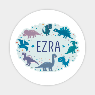 Ezra name surrounded by dinosaurs Magnet
